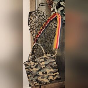 Camouflage Tote Bag with Multicolor Strap